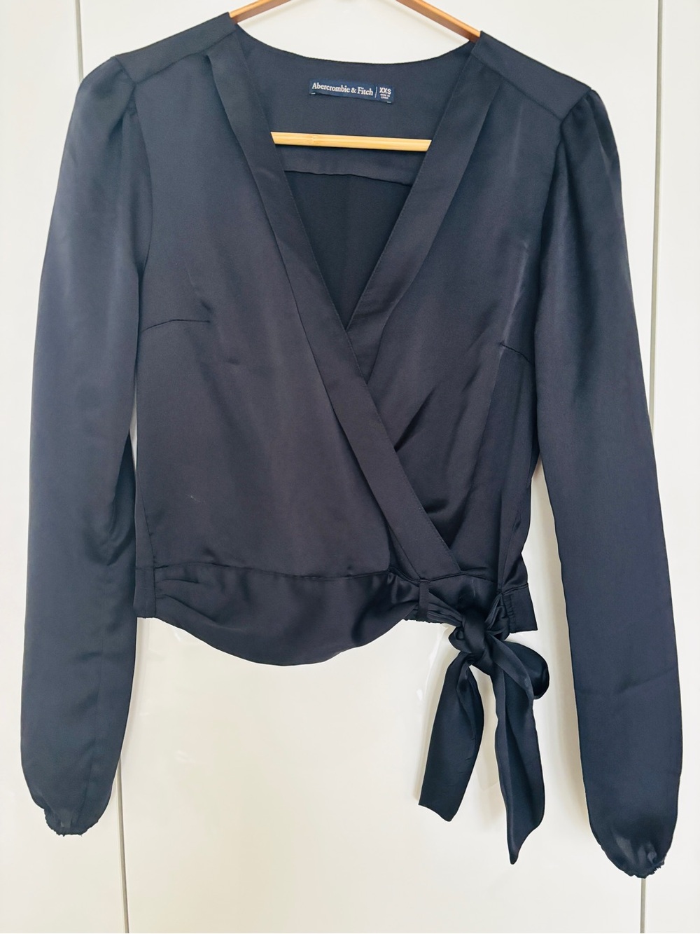 Abercrombie & Fitch Black Wrap Blouse with Side Tie Accent